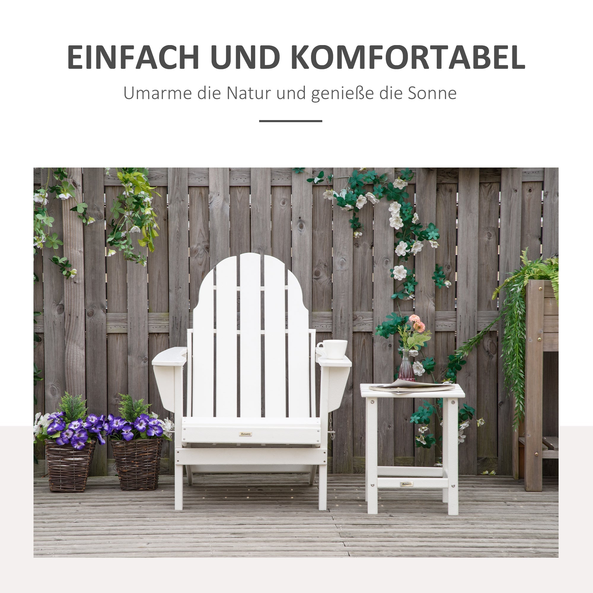 Adirondack Garden Chair, Foldable 75x87x93cm Armchair, White