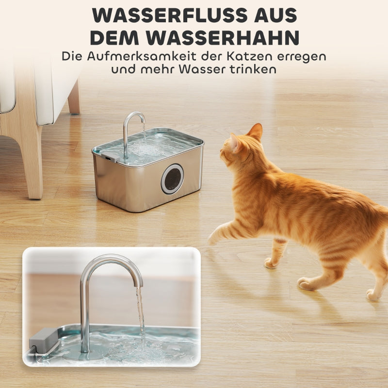 Cat Fountain, 3.2L Quiet Pump Activated Carbon Filter, Stainless Steel