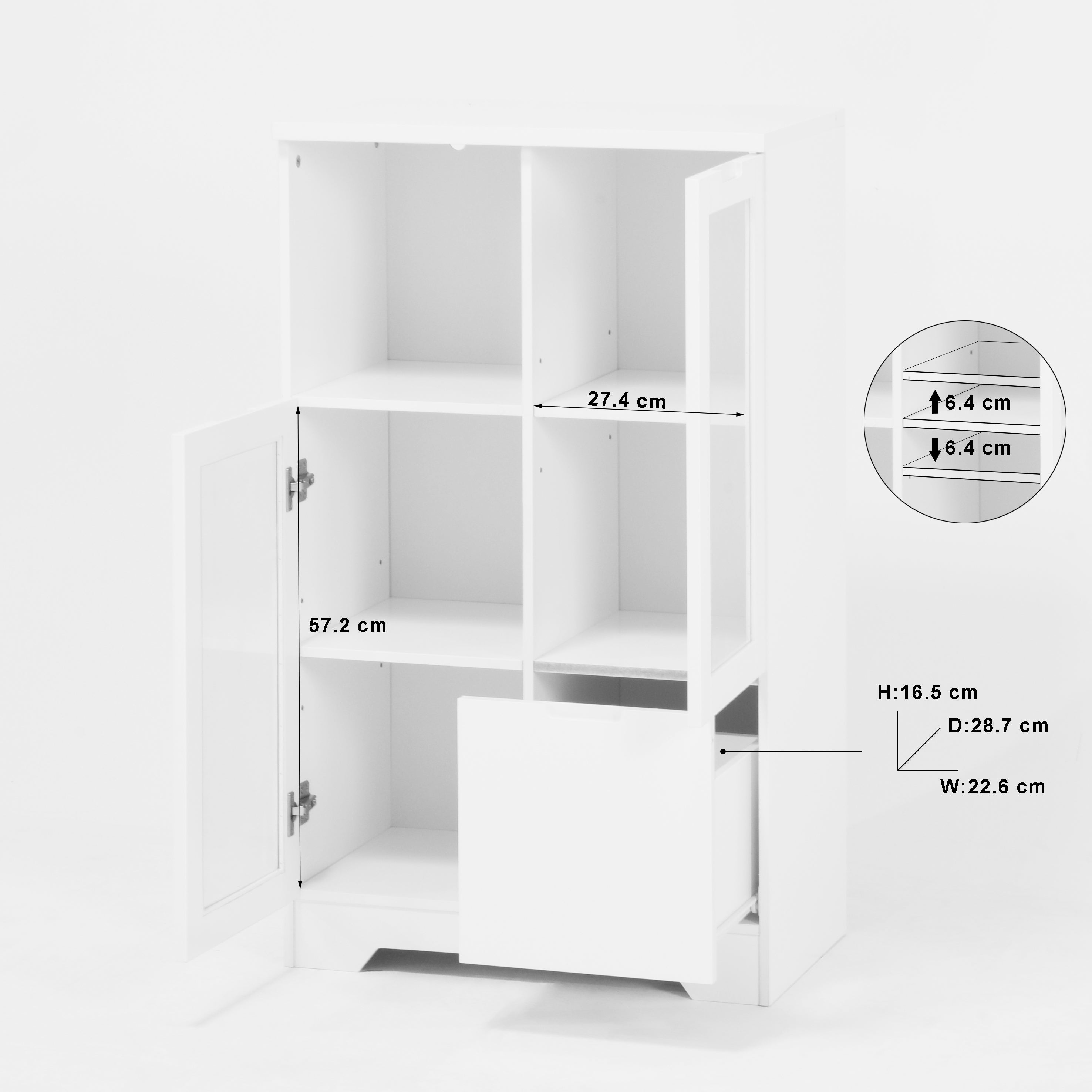 MDF Storage Cabinet with Glass Doors and Drawer, White