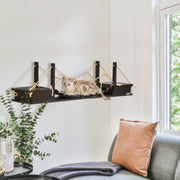 Cat Climbing Wall, Scratching Post & Hanging Bridge, Wall Mounted, Brown