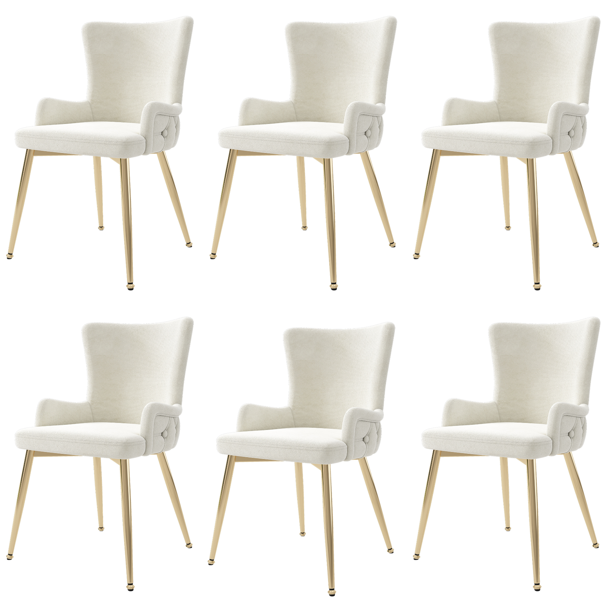 Velvet Dining Chair, Set of 6, Gold Metal Legs, Beige