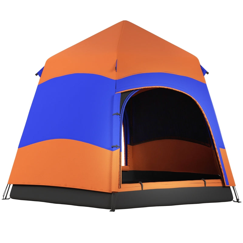 Six Man Hexagon Camping Tent, Hang Hook & Carry Bag - Orange and Blue