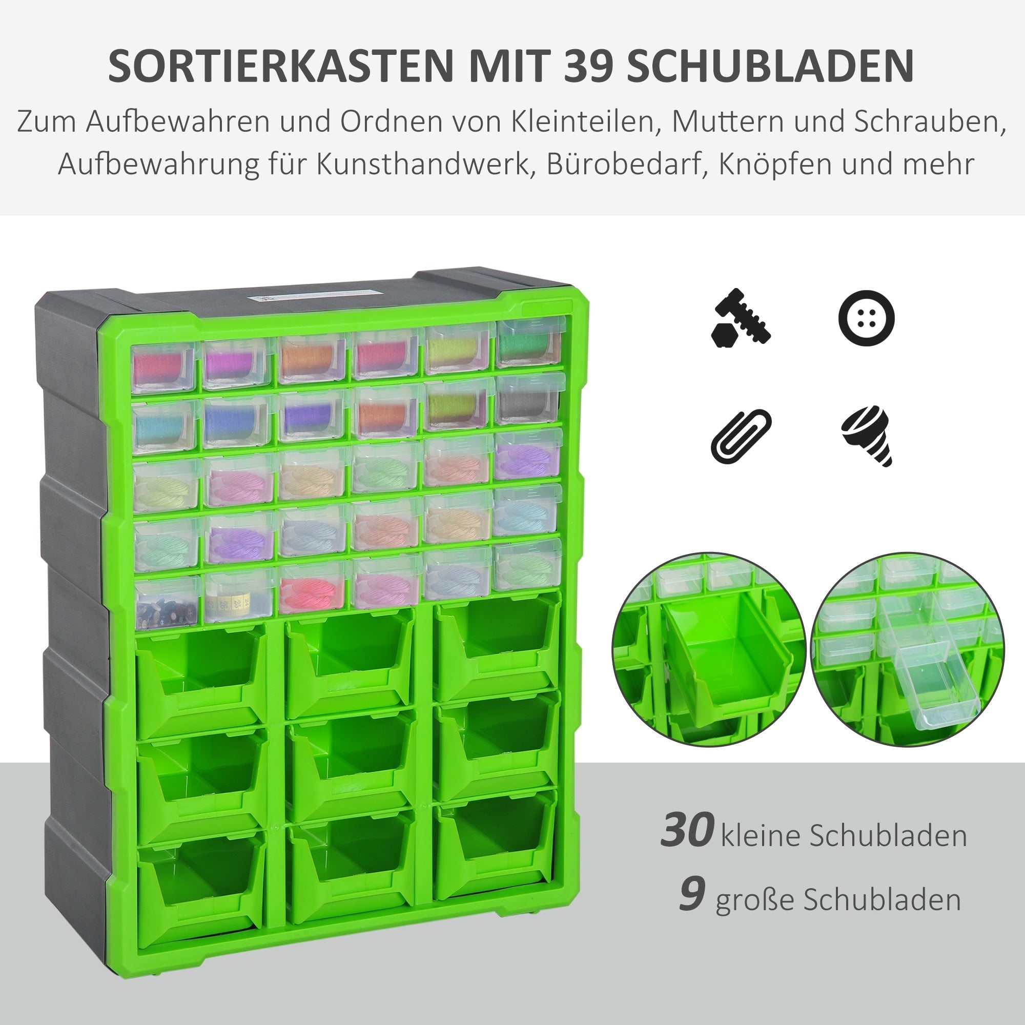 DURHAND Sorting Box with 39 Compartments, L38xW16xH47.5cm, Green