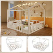 Flatbed Convertible Children's Bed 90x190cm to 180x190cm House Rail LED Lights Pine Wood White
