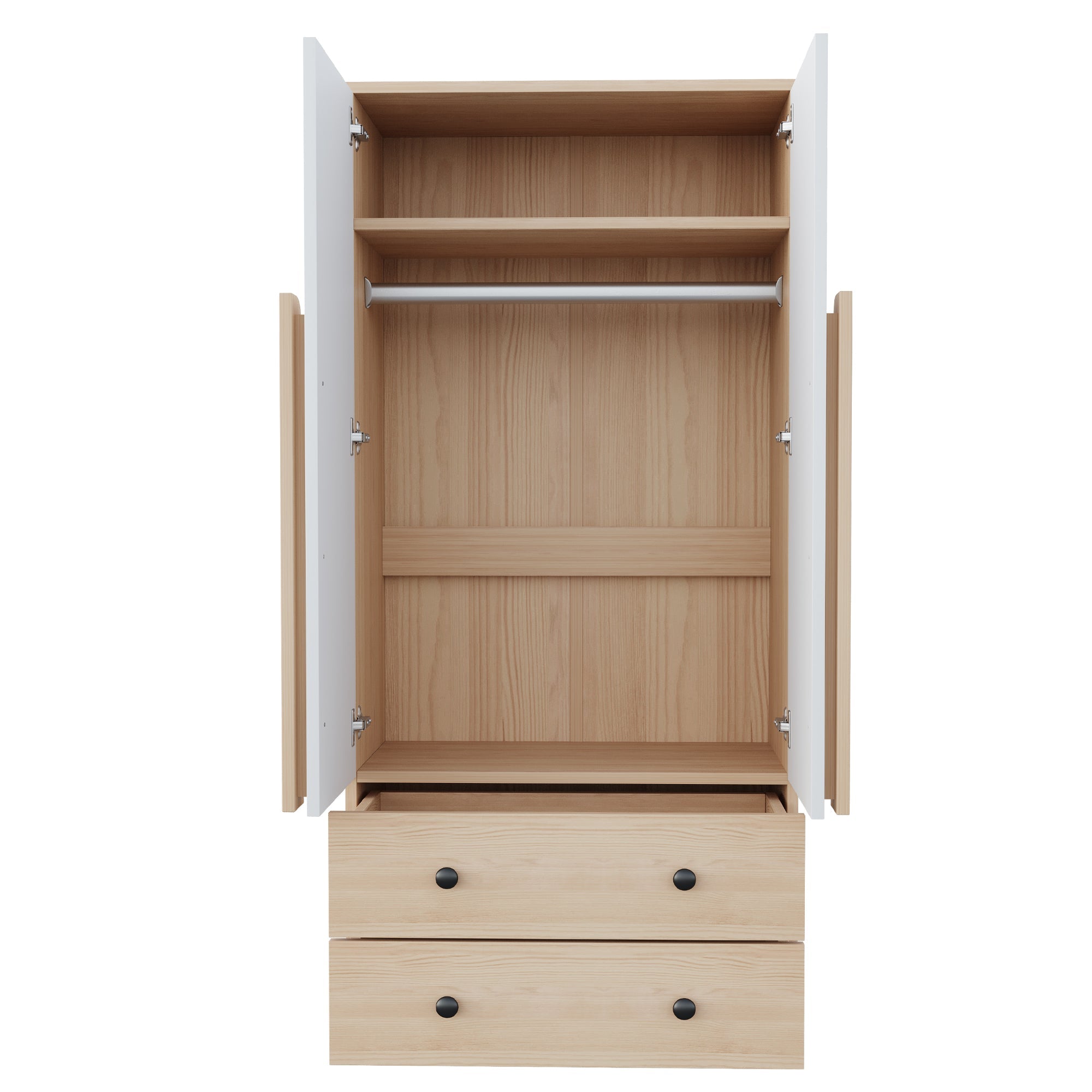Wardrobe 70x40x170cm Double Door Design Drawers Storage, Wood Color/White