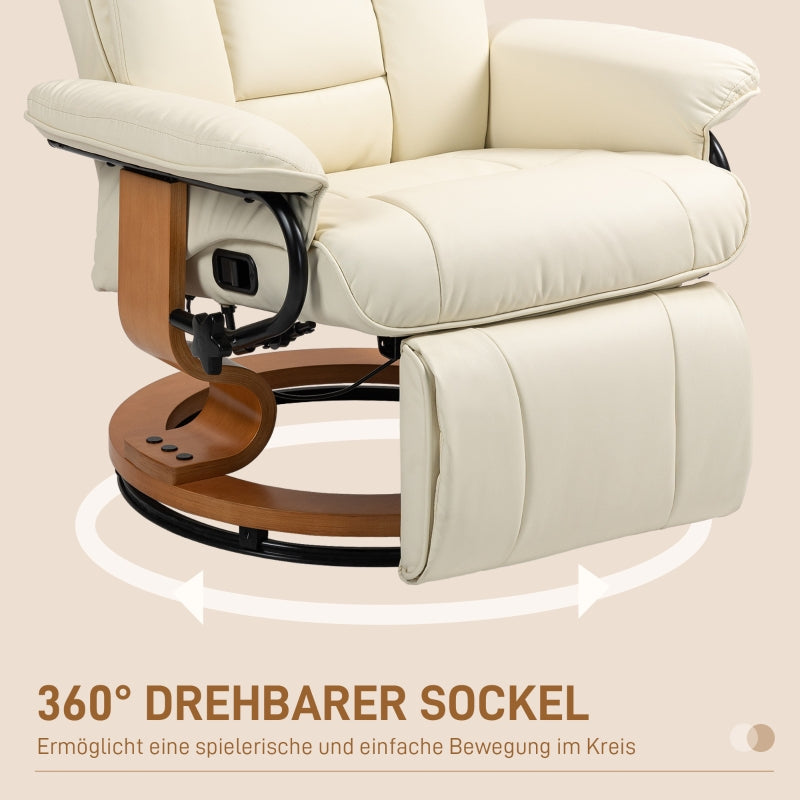 Relax Liegesessel Drehbar Fernsehsessel Relaxsessel Fußstütze Kunstleder Cremeweiß