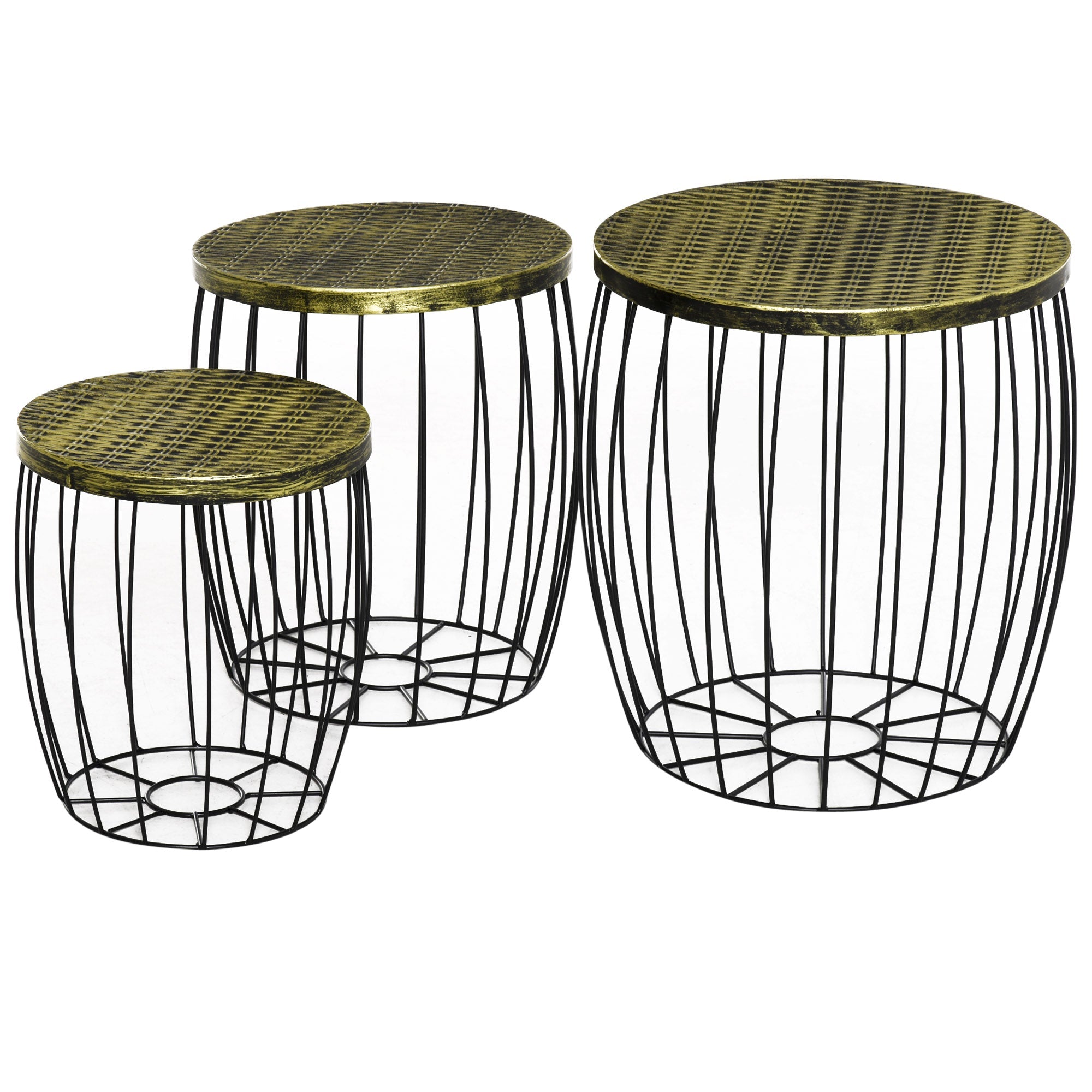 Side tables, Set of 3 Retro Style Metal Basket, Natural and Black