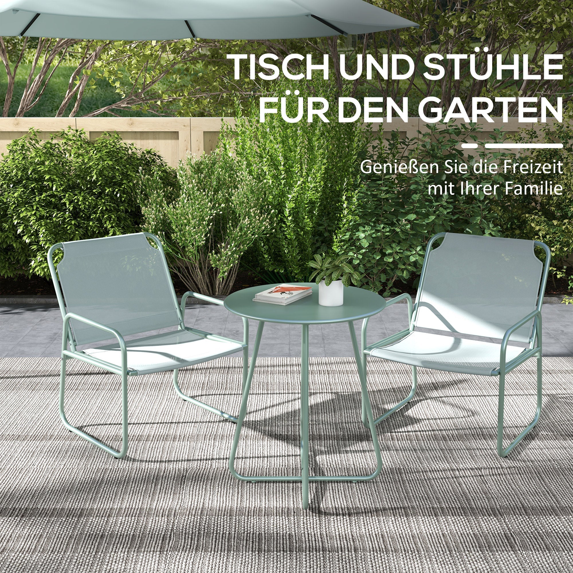 Bistro Set 3-Piece Table & 2 Chairs Mesh Green