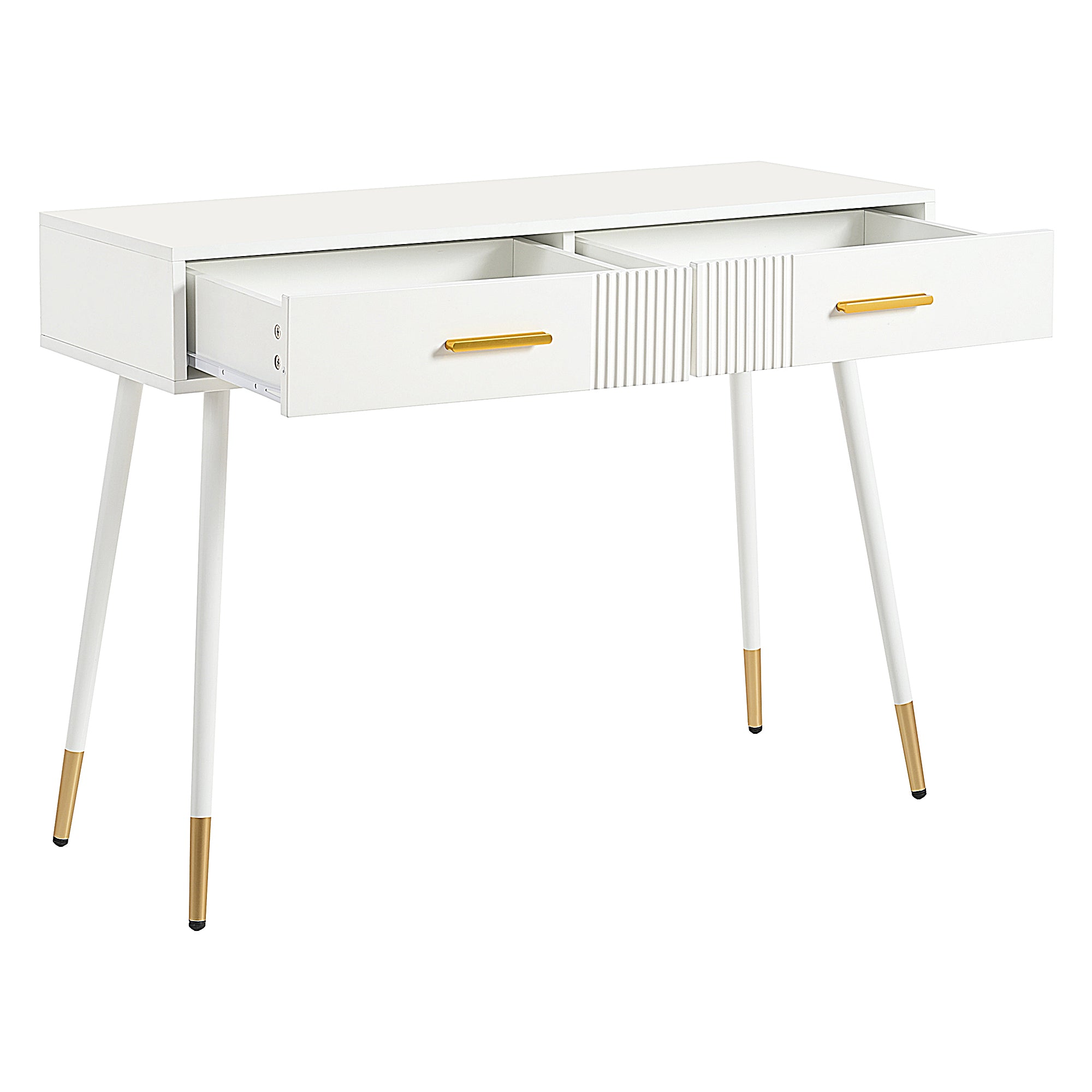 Dressing Table with 2 Drawers, Metal Feet, White
