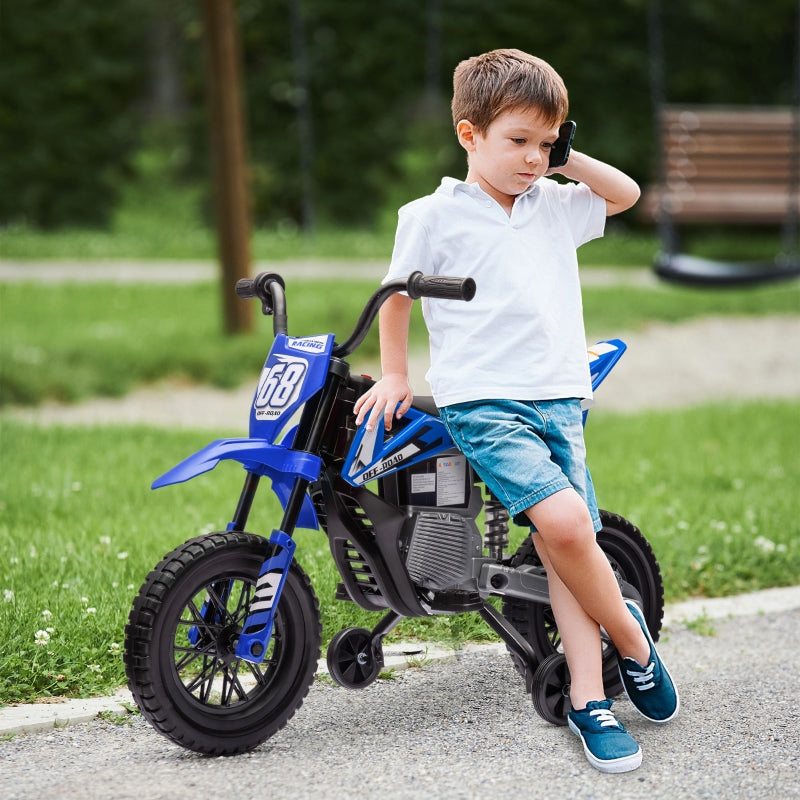 Electric Motorcycle for Children with Training Wheels and Music, 3-6 Years, 12V Blue