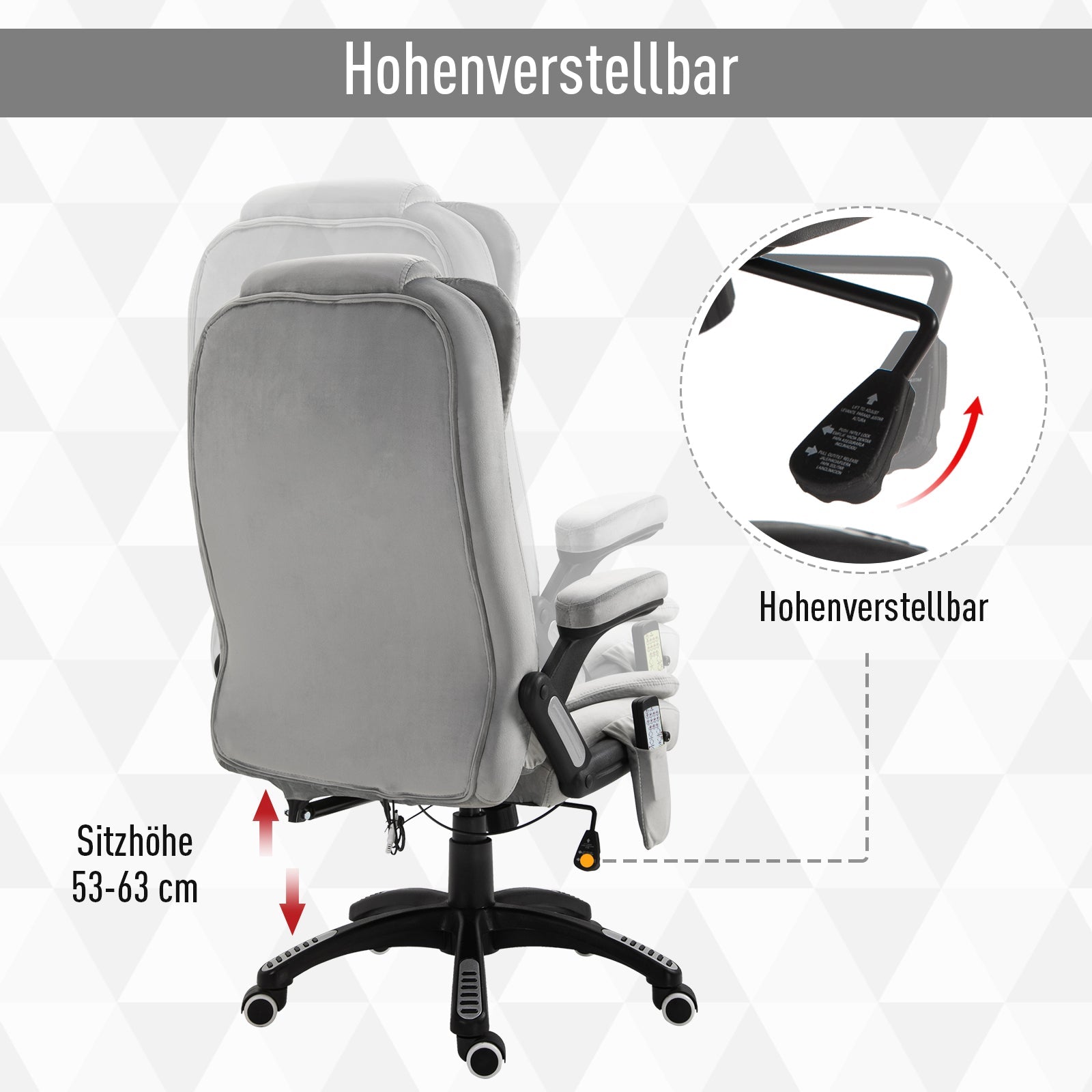 Vinsetto Massage Office Chair, Ergonomic Height Adjustable, Grey