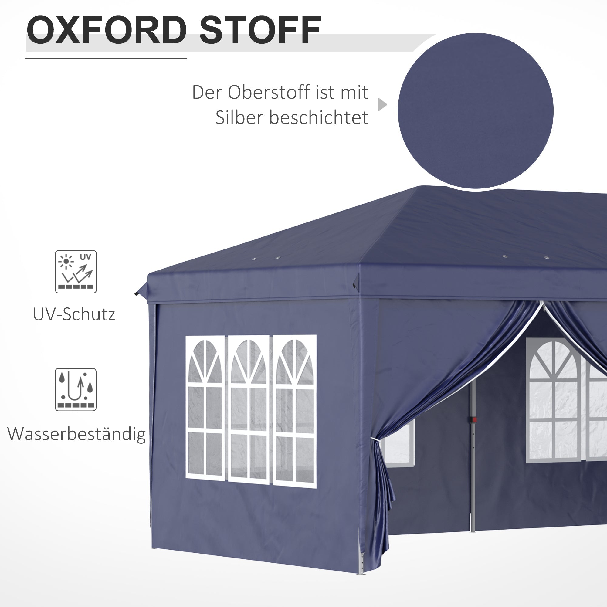 Folding Pavilion 5.85x2.95m UV Protection Side Walls Steel, Blue
