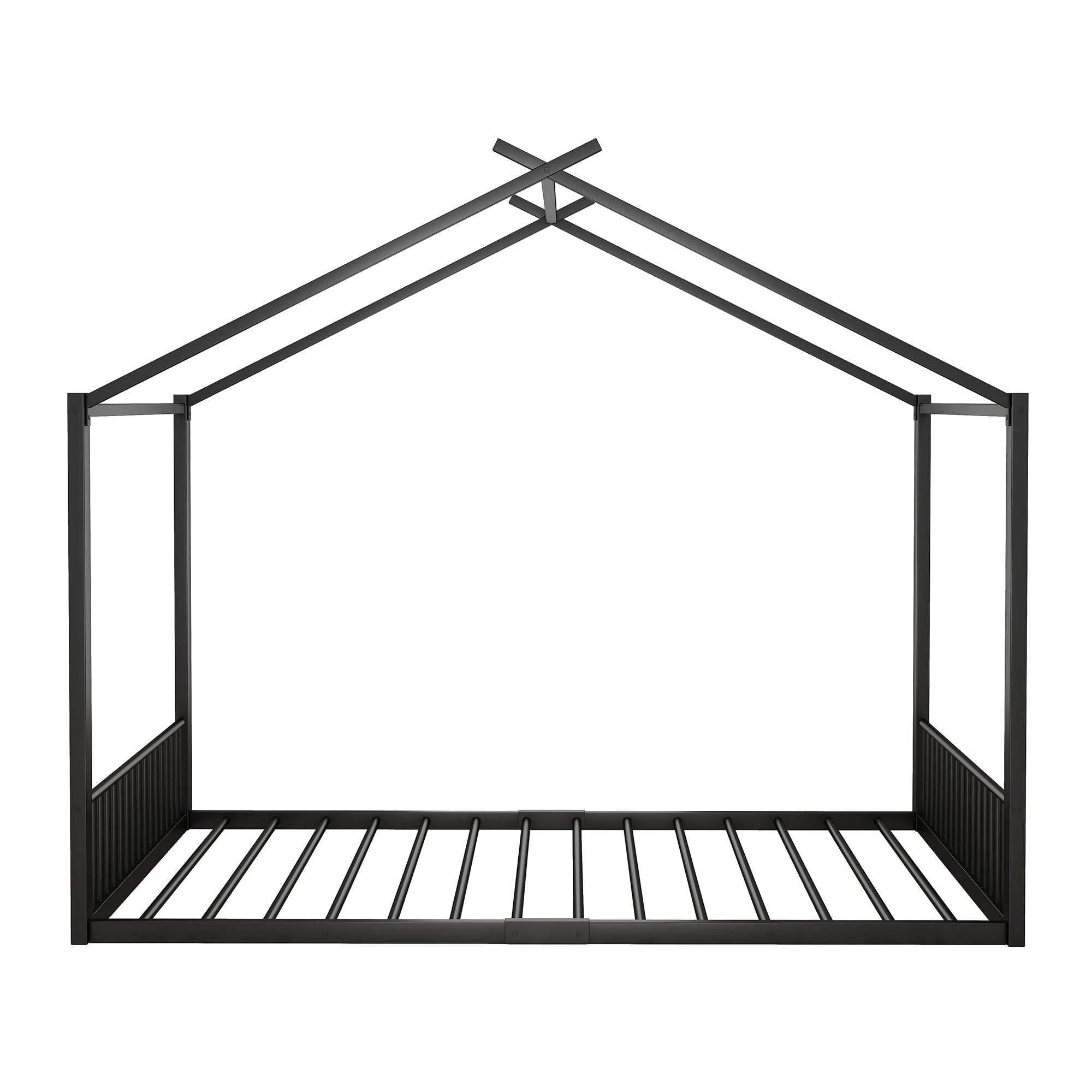 Children's Flat Bed 140x200cm House Rail Iron Frame Black