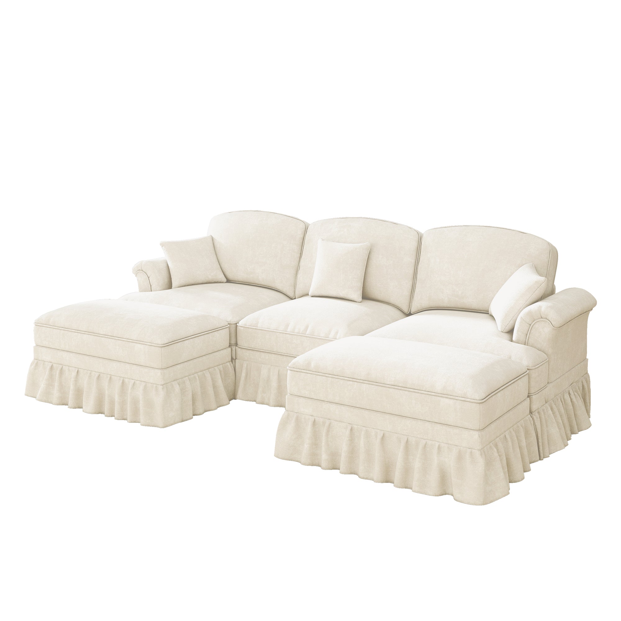 Classic Modular U-Shaped Sofa Chenille Movable Ottoman - White