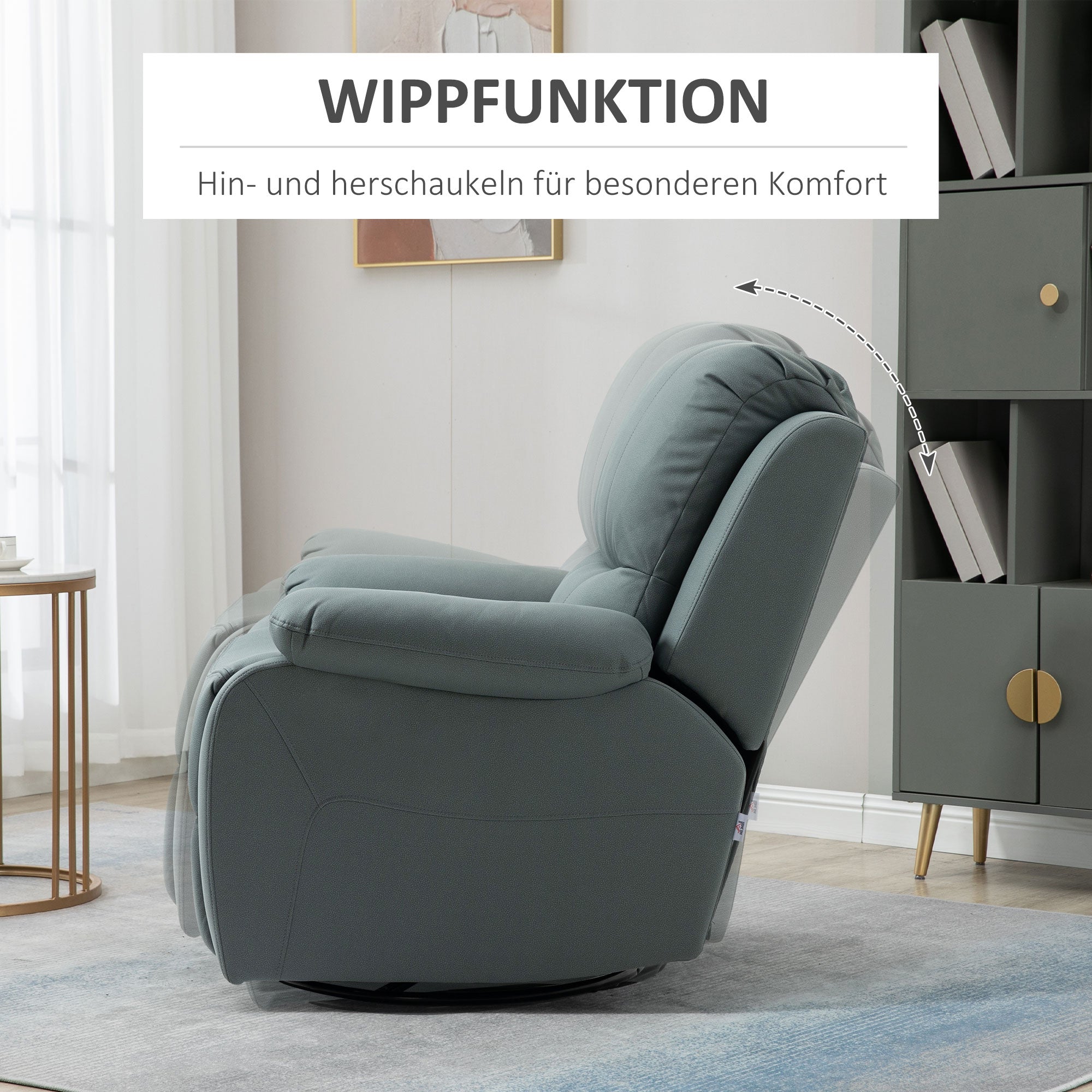 Swivel TV Armchair, 135° Reclining with Footrest, Polyester Green