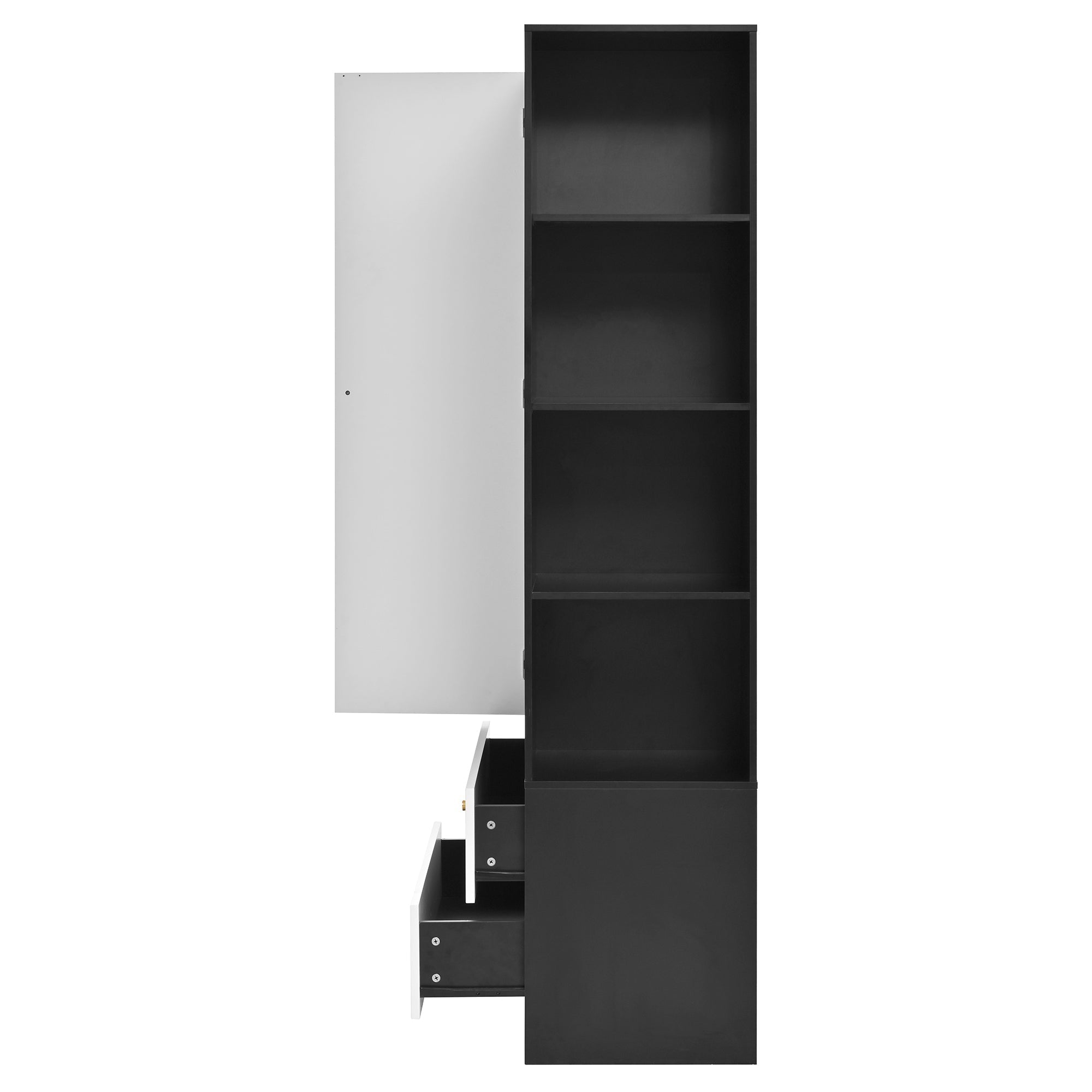 Wardrobe with Mirror 2 Drawers 4 Shelves Bedroom Storage 80x40x180cm White and Black