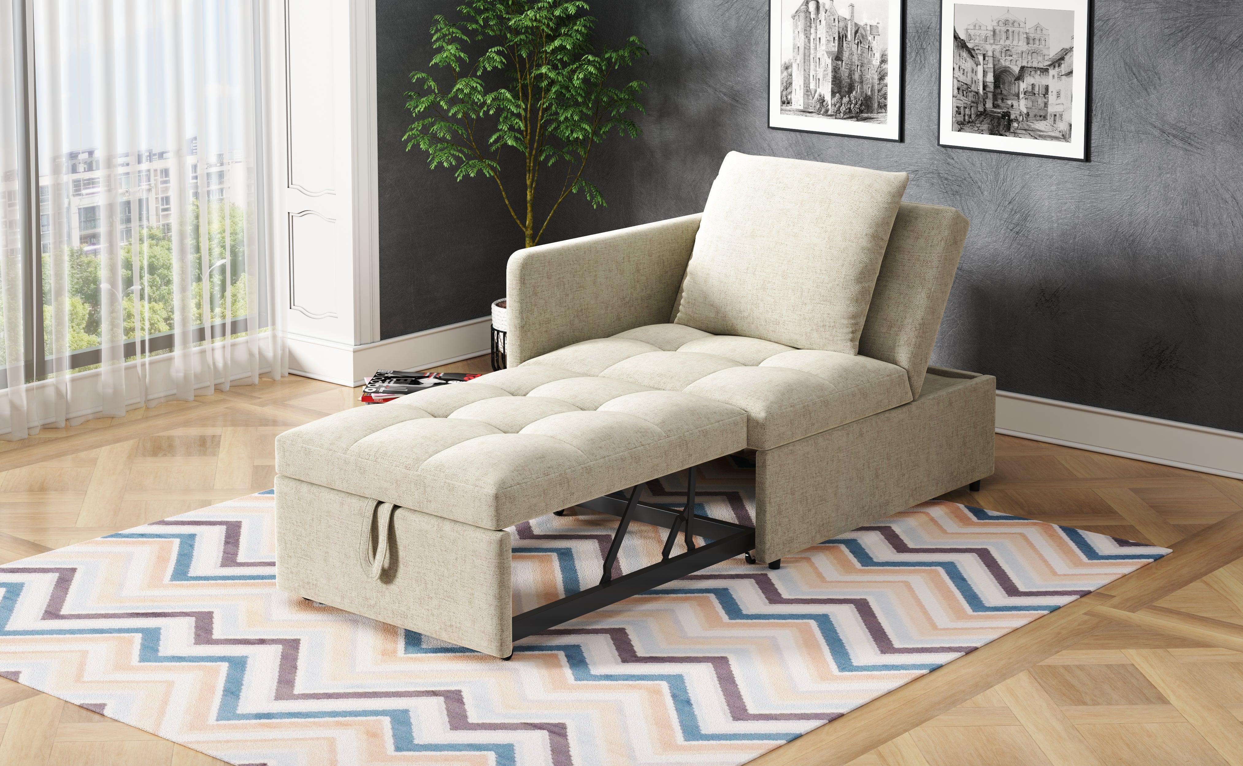 Sofa Bed, 3-in-1 Multifunctional Recliner, Linen Fabric