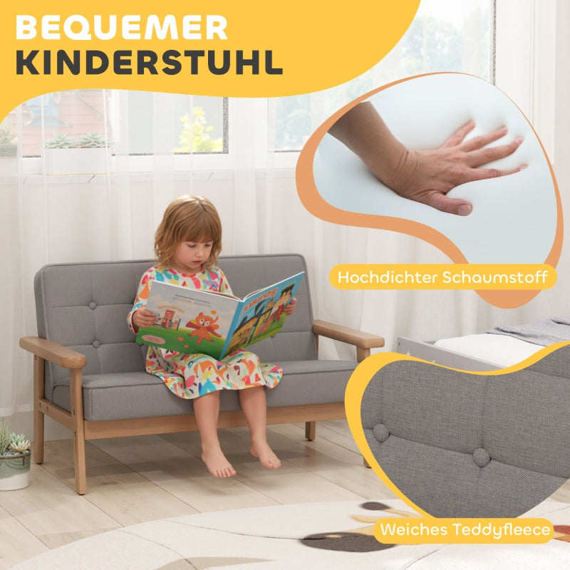 Children's Armchair Sofa Wooden Frame Upholstered - Velvet Grey