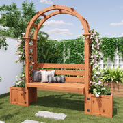 Planter Box with Trellis and Bench for Garden and Yard, Natural Wood