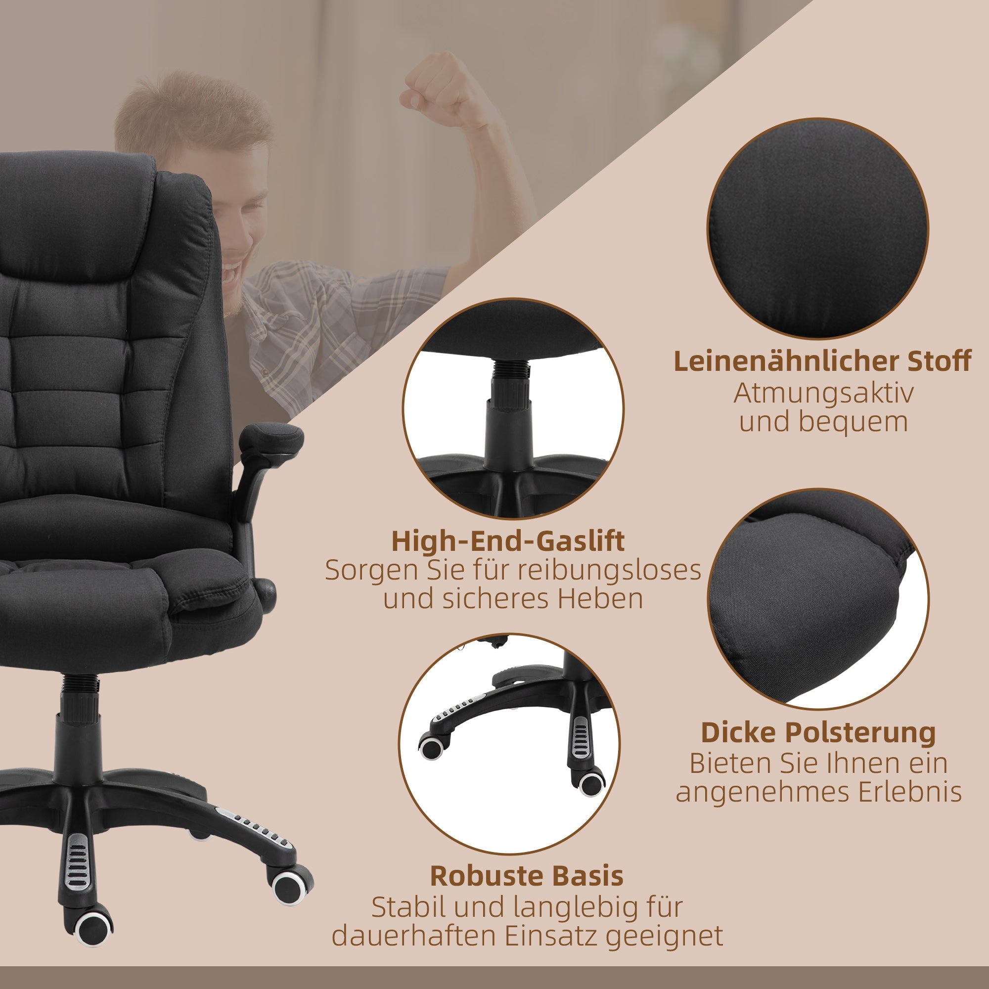 Vinsetto Office Gaming Chair, Massage Function, Height Adjustable, Black