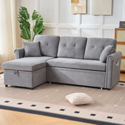 L-Shaped Corner Sofa Bed with Storage, Sleeping Function, Reversible, Chenille Grey