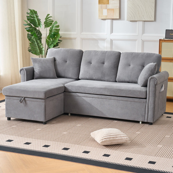 L-Shaped Corner Sofa Bed with Storage, Sleeping Function, Reversible, Chenille Grey