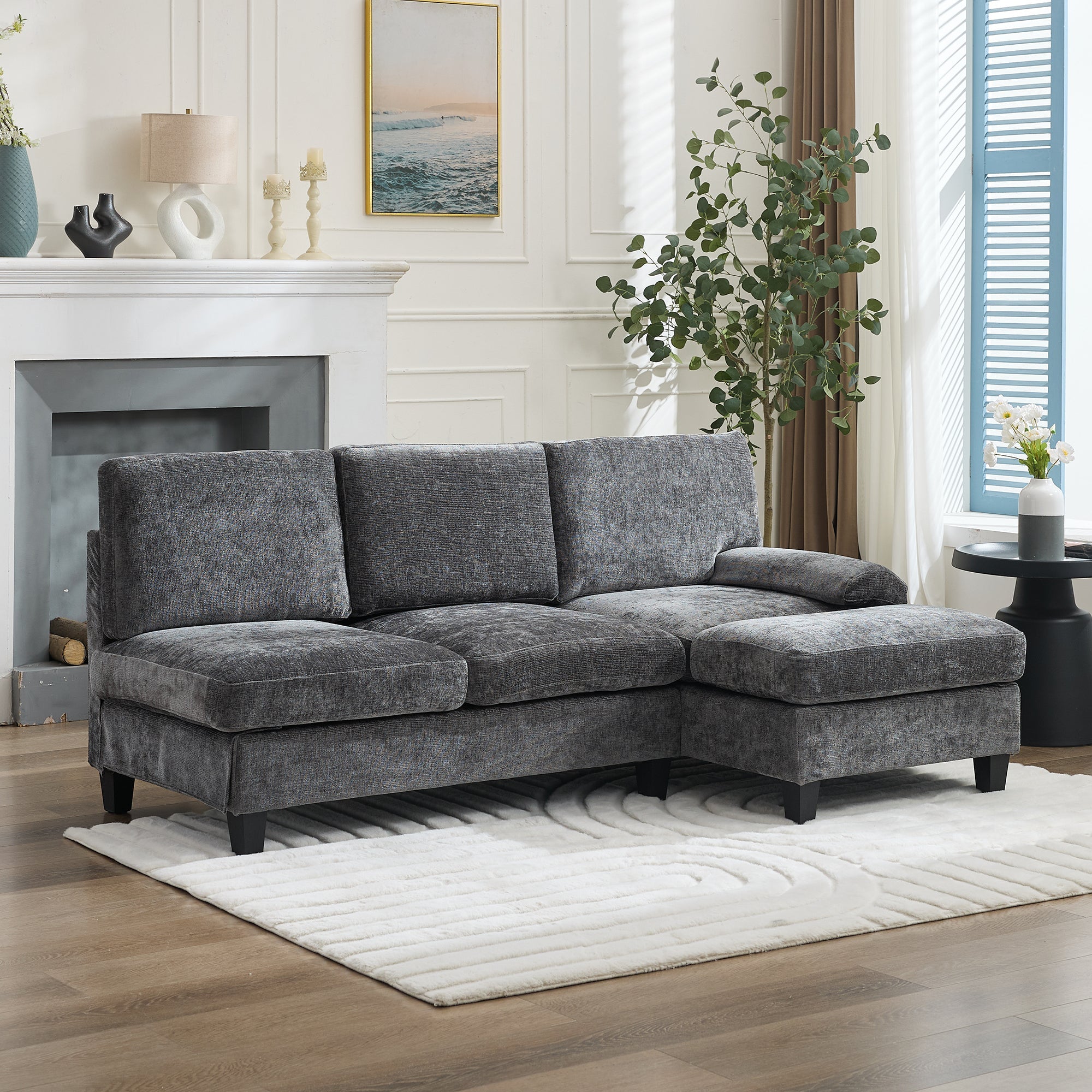Upholstered L-Shaped Sleeper Sofa 3-Seater Corner 194x118x81cm - Grey