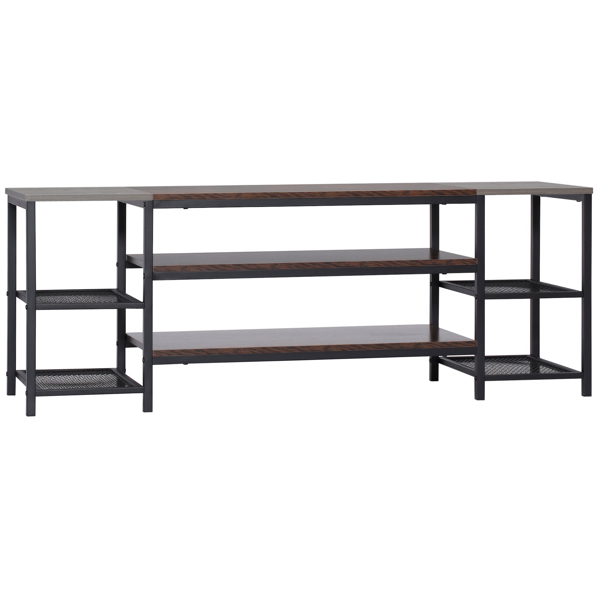 TV Unit Cabinet for TVs up to 60 Inches, Industrial Stand with Storage Shelves, Brown and Grey