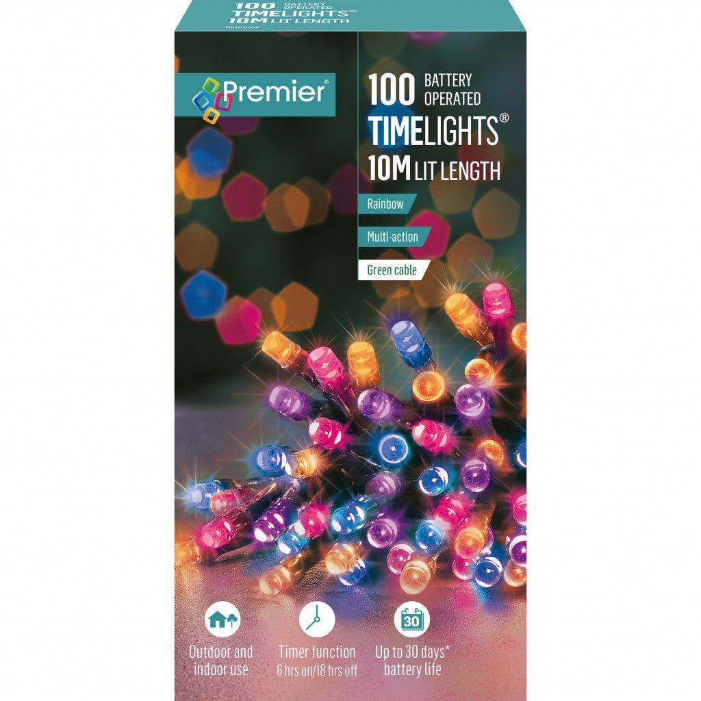 100 Multi Action Battery Operated LED Lights with Timer - Rainbow - Rathwood Store