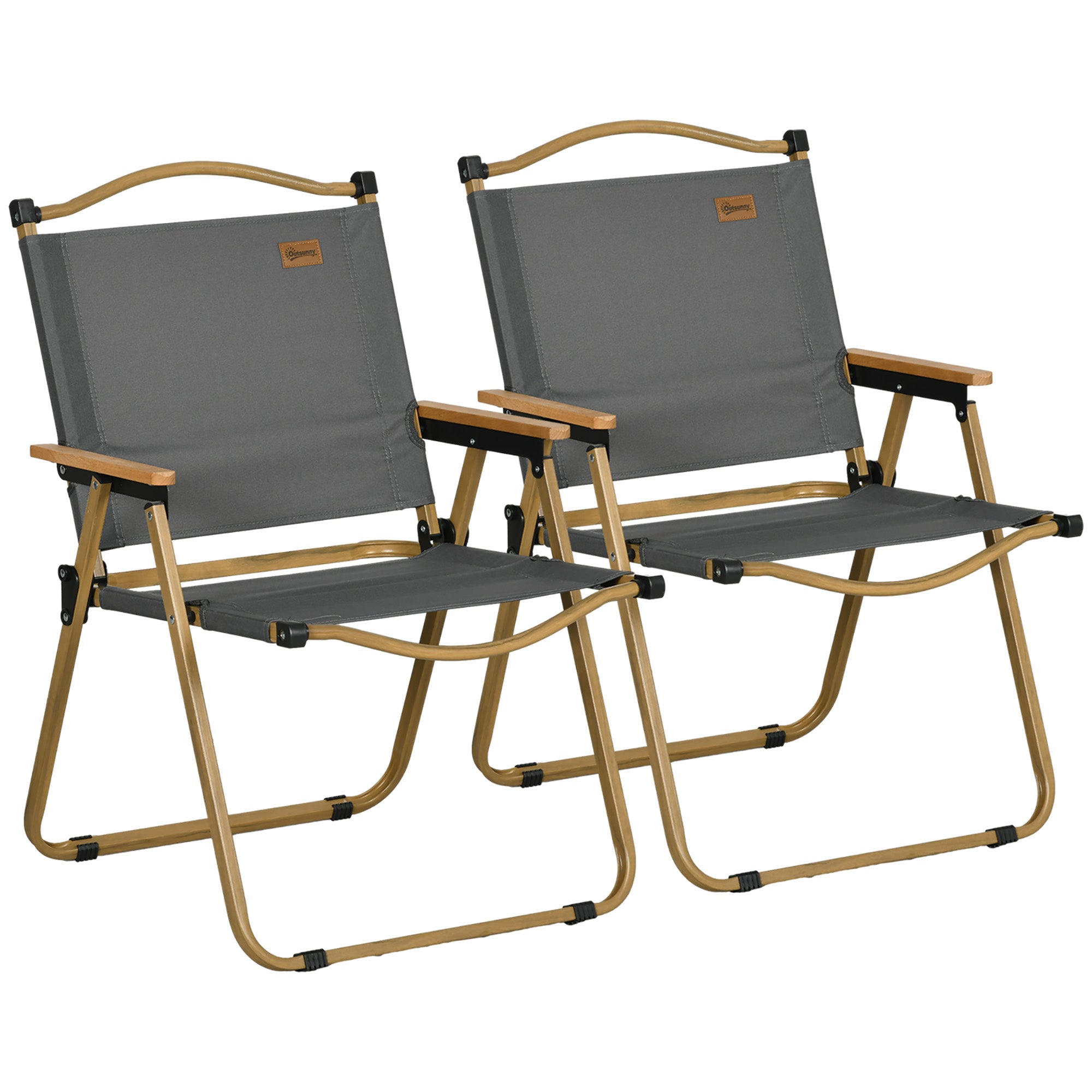 Camping Chair Set of 2, Foldable Garden/Pool/Beach, Steel/Oxford, Dark Grey