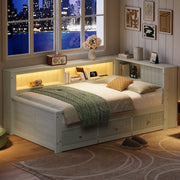 Wooden Daybed with Storage Compartments and 3 Drawers, 90 x 200 cm, Grey