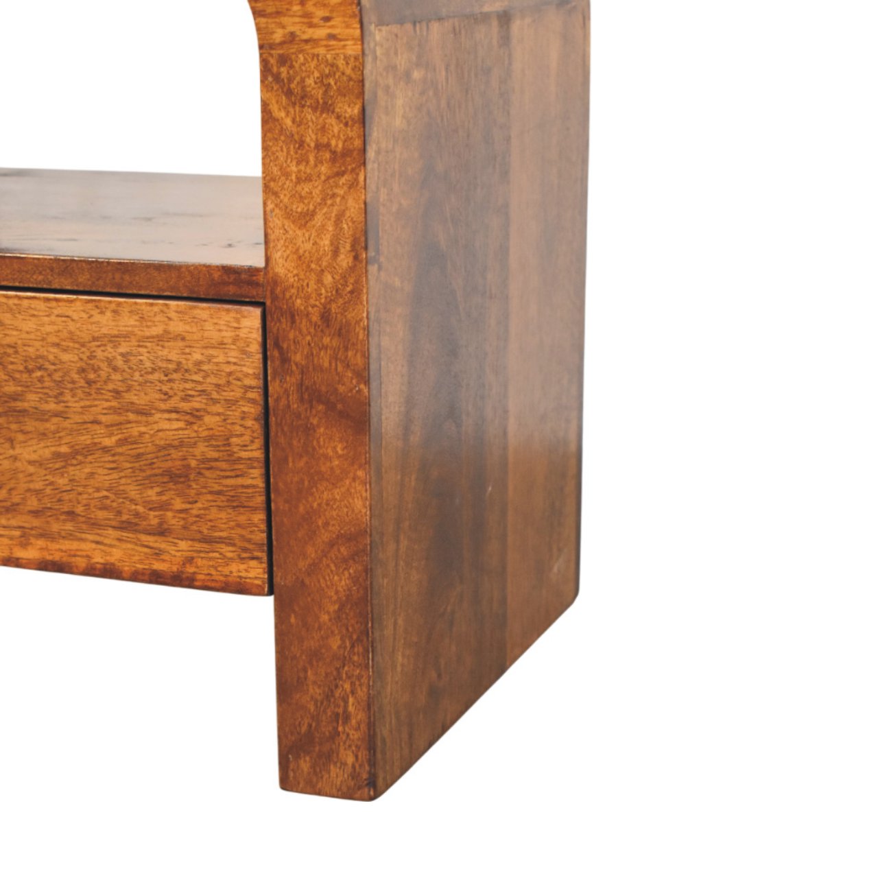 Solid Wood Darcy Chestnut Nightstand, 1 Drawer Open Shelf, Dark Brown