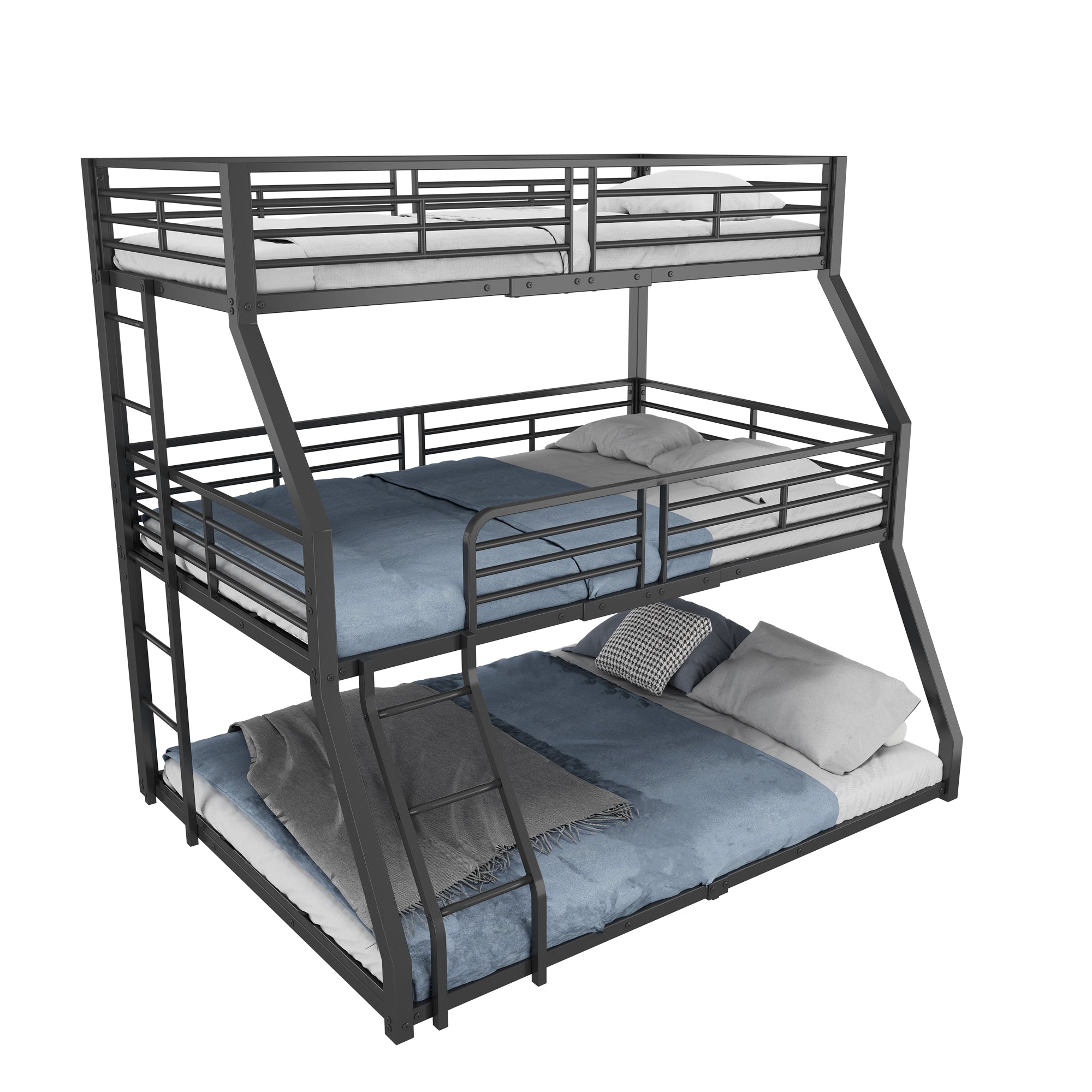 Triple Bunk Bed 90/120/140x200cm Metal Frame - Black