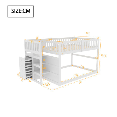 Wooden Bunk Bed with Ladder, Storage Drawers & Space-Saving Design, White