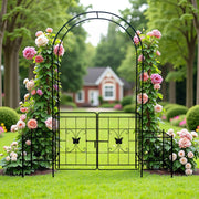 Garden Arch Arbor Trellis with Gate, Durable Metal, 7.15 Feet, Black