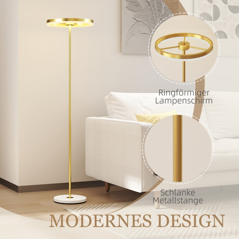 Floor lamp LED dimmable with 3 light colors, foot switch, metal stand, gold