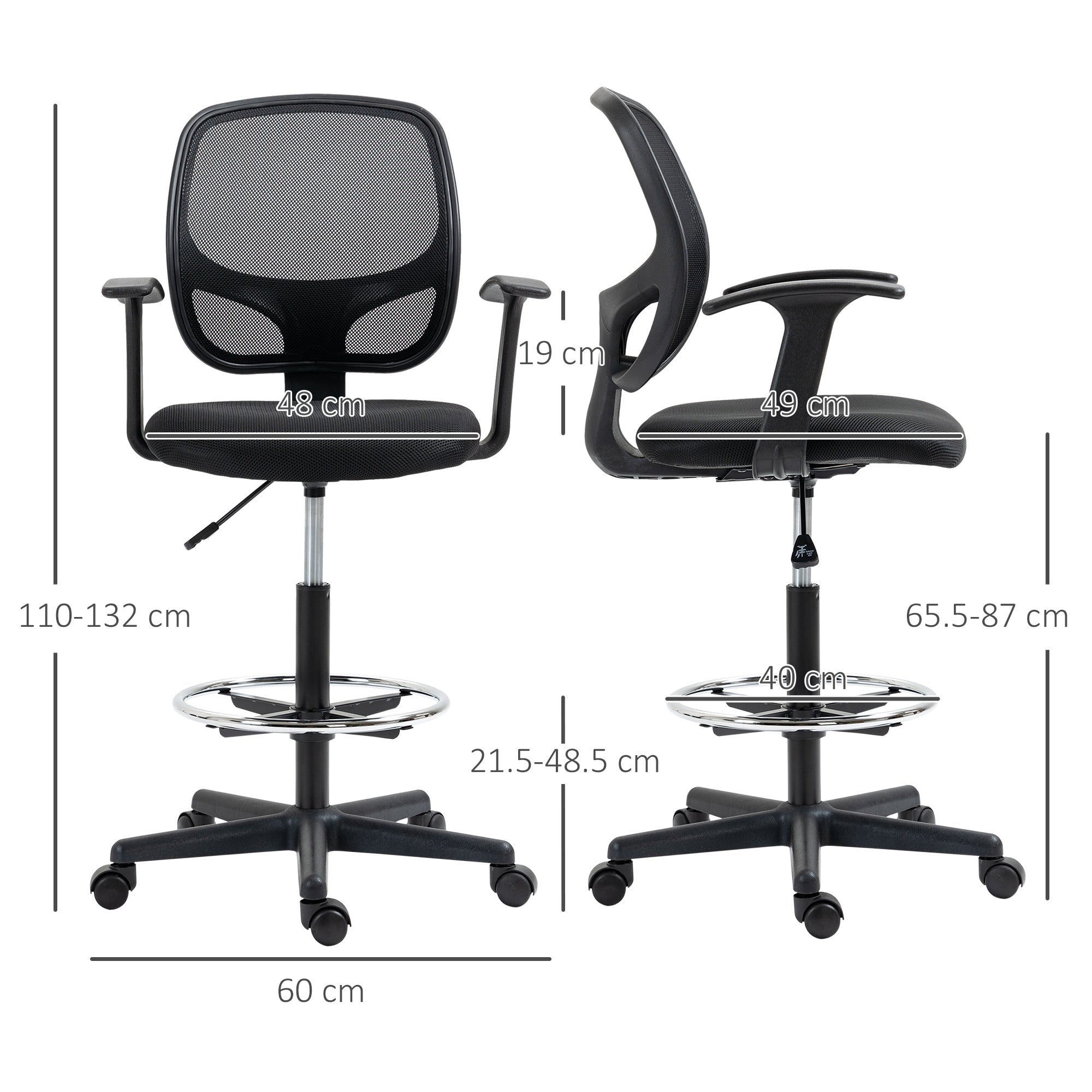 Vinsetto Office Chair Ergonomic Swivel Drafting Adjustable Footrest Black