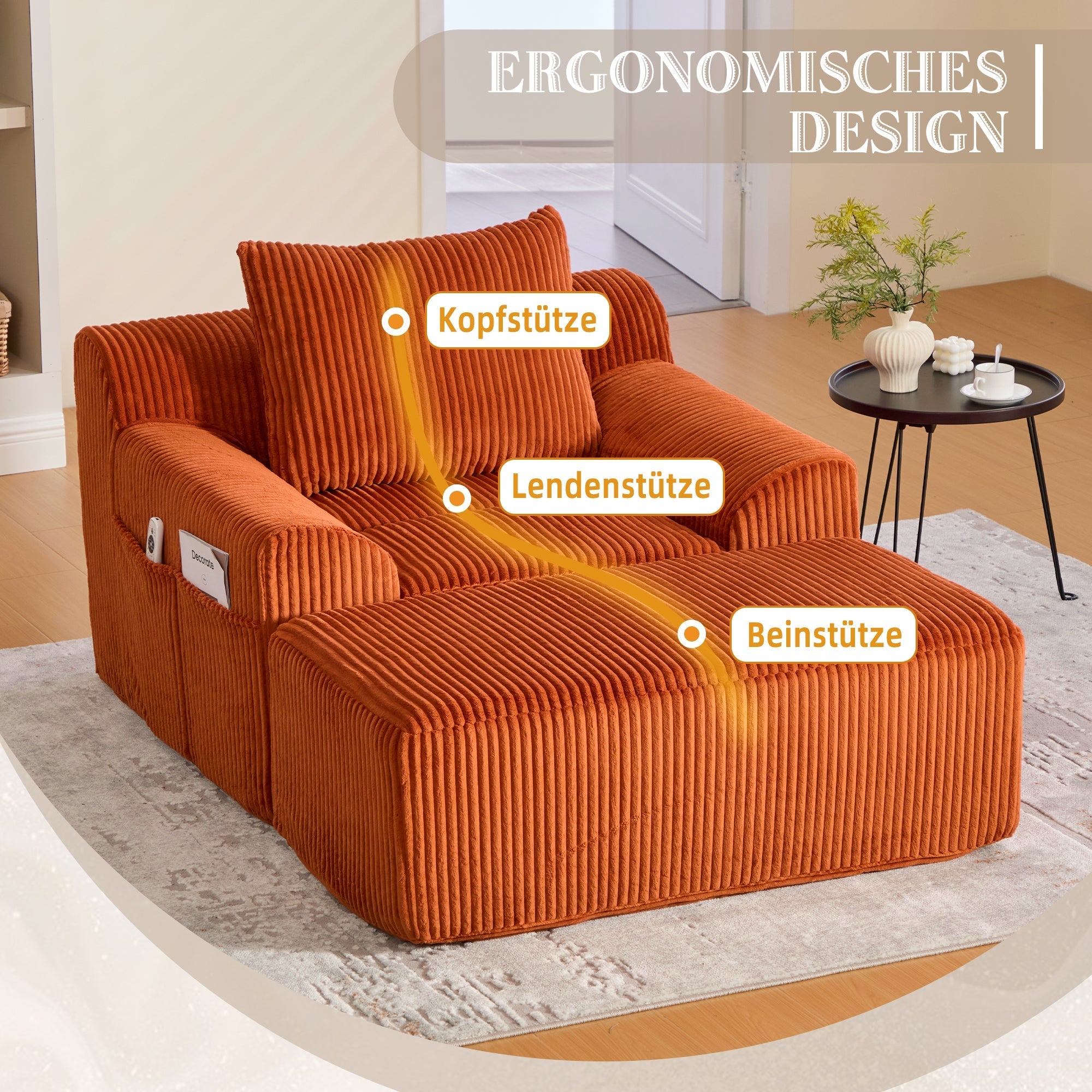Oversized Sofa Chair Corduroy Reading Deep Seat No Assembly Required