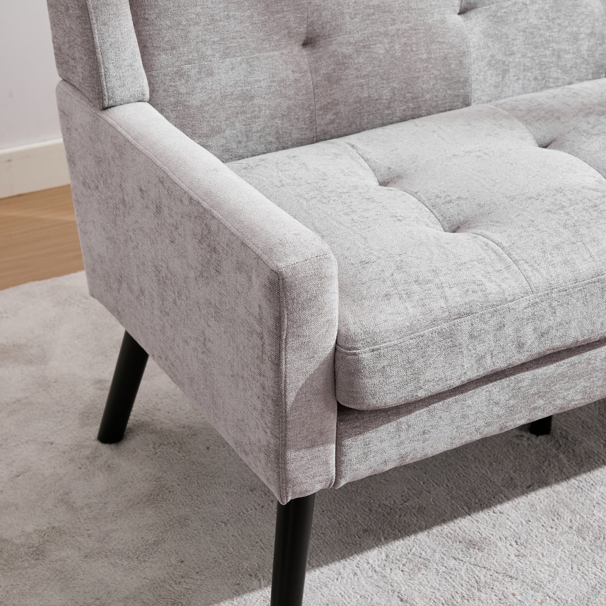 2-Seater Linen Bench with Button Tufting and Solid Wood Legs, Natural Linen