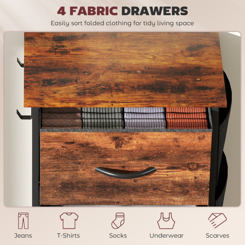 Chest of Drawers, Four Fabric Drawers, Rustic Brown