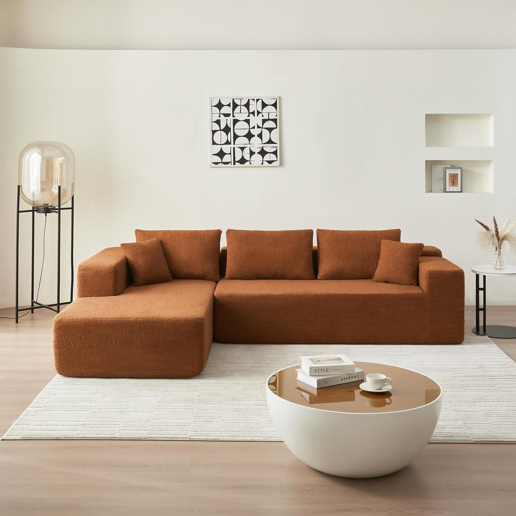 104" Modular L - Shaped Sherpa Sofa with Chaise & Pillows - Orange - Rathwood Store