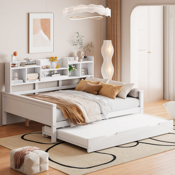 Sofa Bed, Pull-Out 140x200CM, Storage & Slatted Frame, Pine Wood White