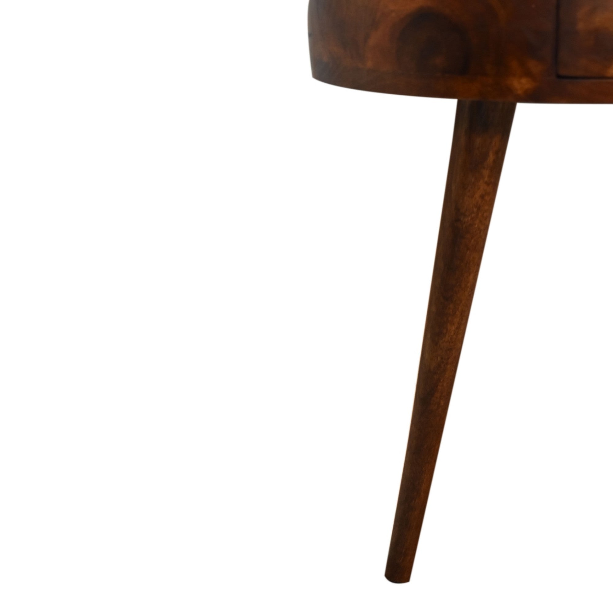 Solid Wood Semi Circle Bedside, 1 Drawer, Dark Brown Chestnut