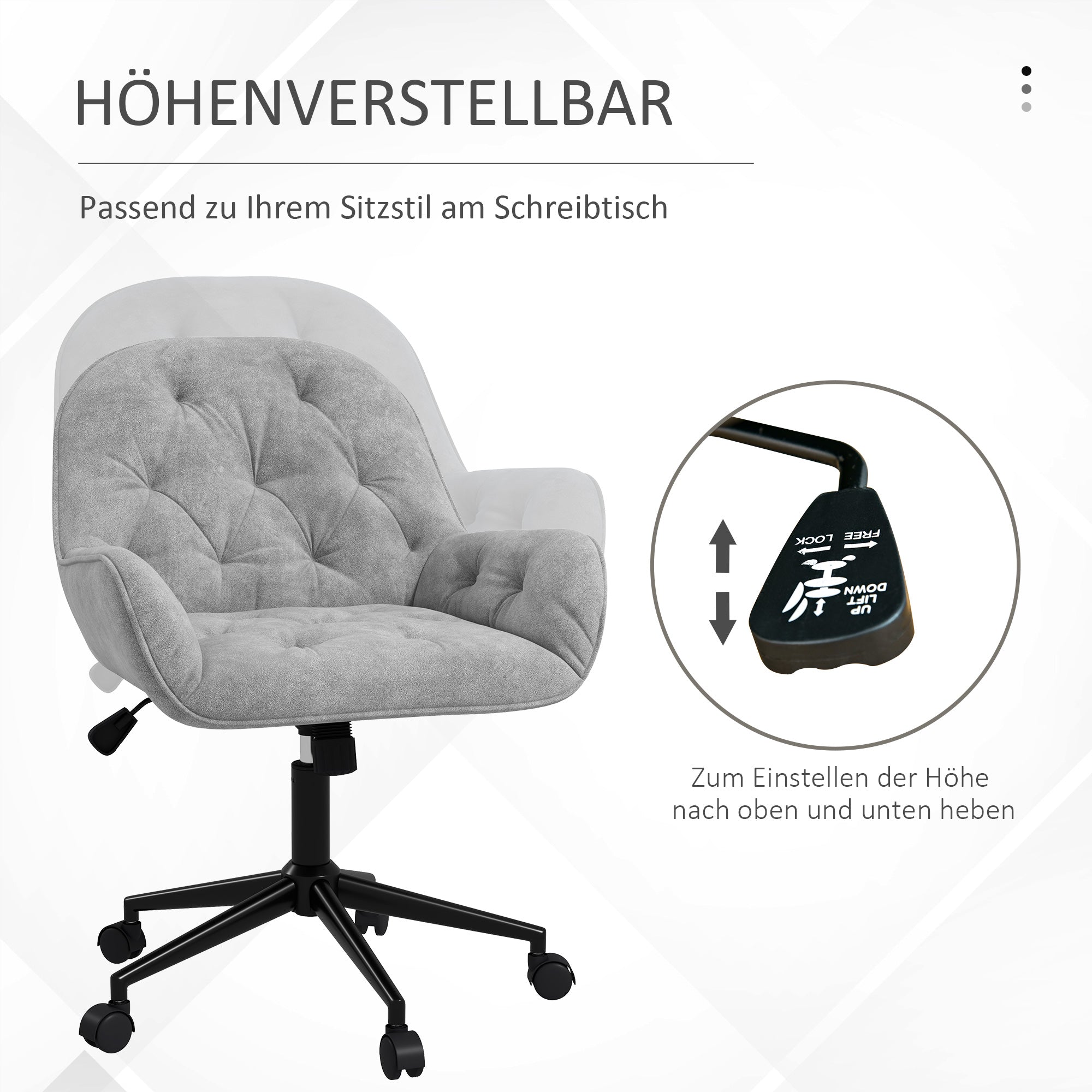 Vinsetto Swivel Chair, Height-Adjustable Ergonomic, Light Grey Velvet