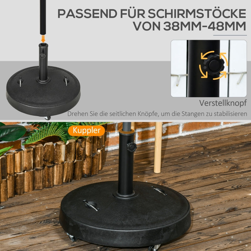 Parasol Stand Mobile with Wheels for Ø38/48mm Poles, 23.5kg Resin Black