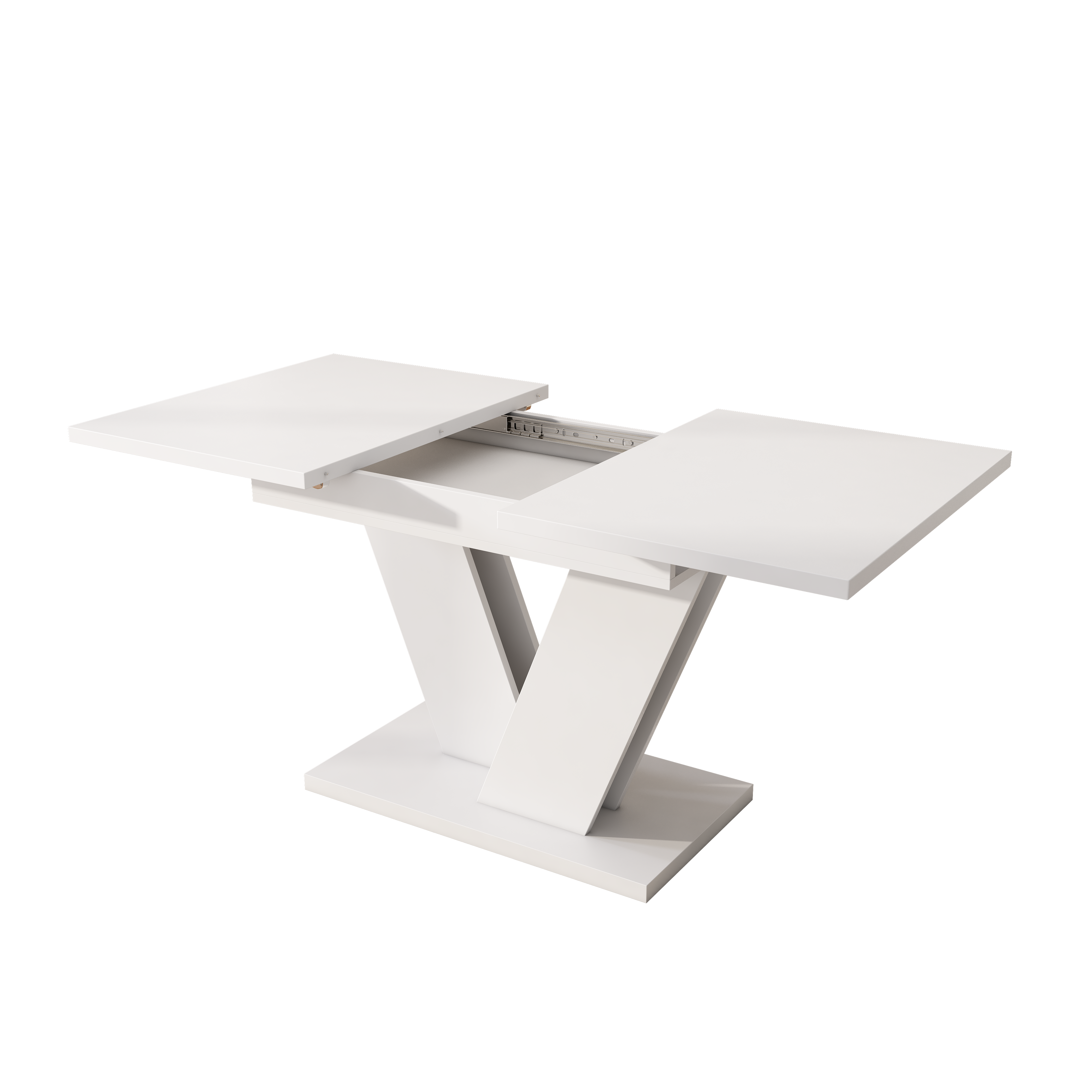 Extendable Dining Table, Rectangular V-Leg for 4-6 People, White