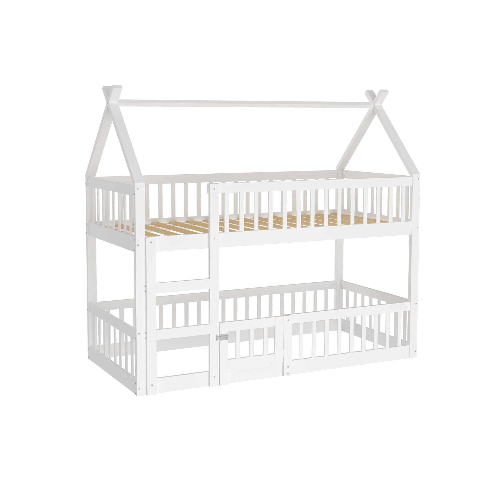 Children's Bunk Bed, Loft Design with Stairs, Solid Wood, White