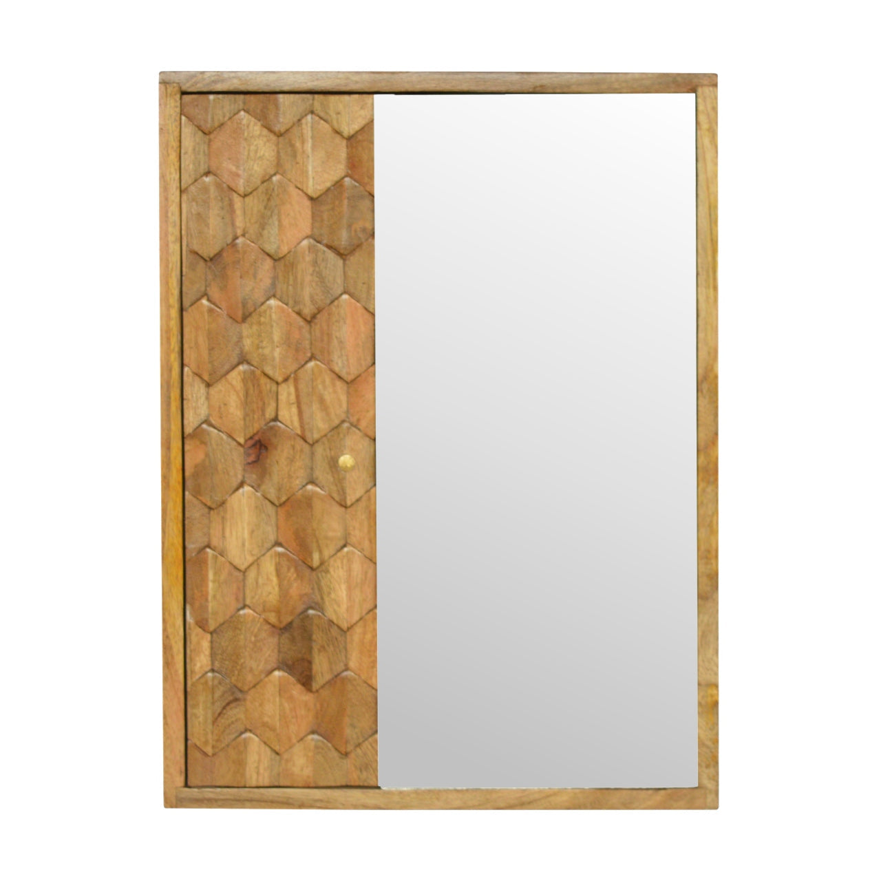 Solid Wood Pineapple Carved Mirror Cabinet, Brown