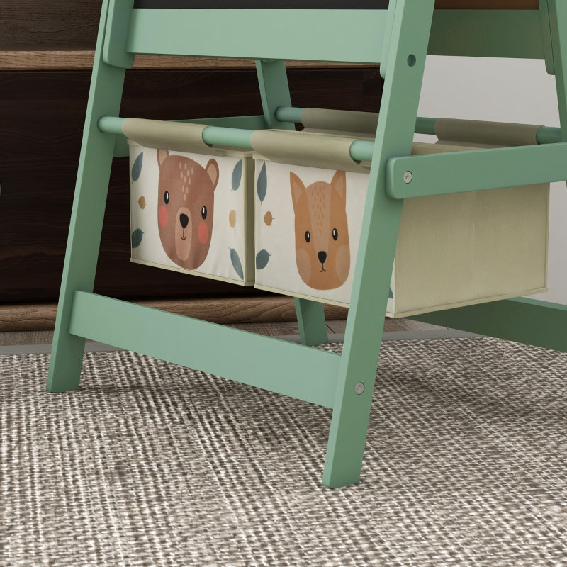 3-in-1 Children's Easel with Paper Roll, Chalkboard, Whiteboard, Storage Baskets, Green
