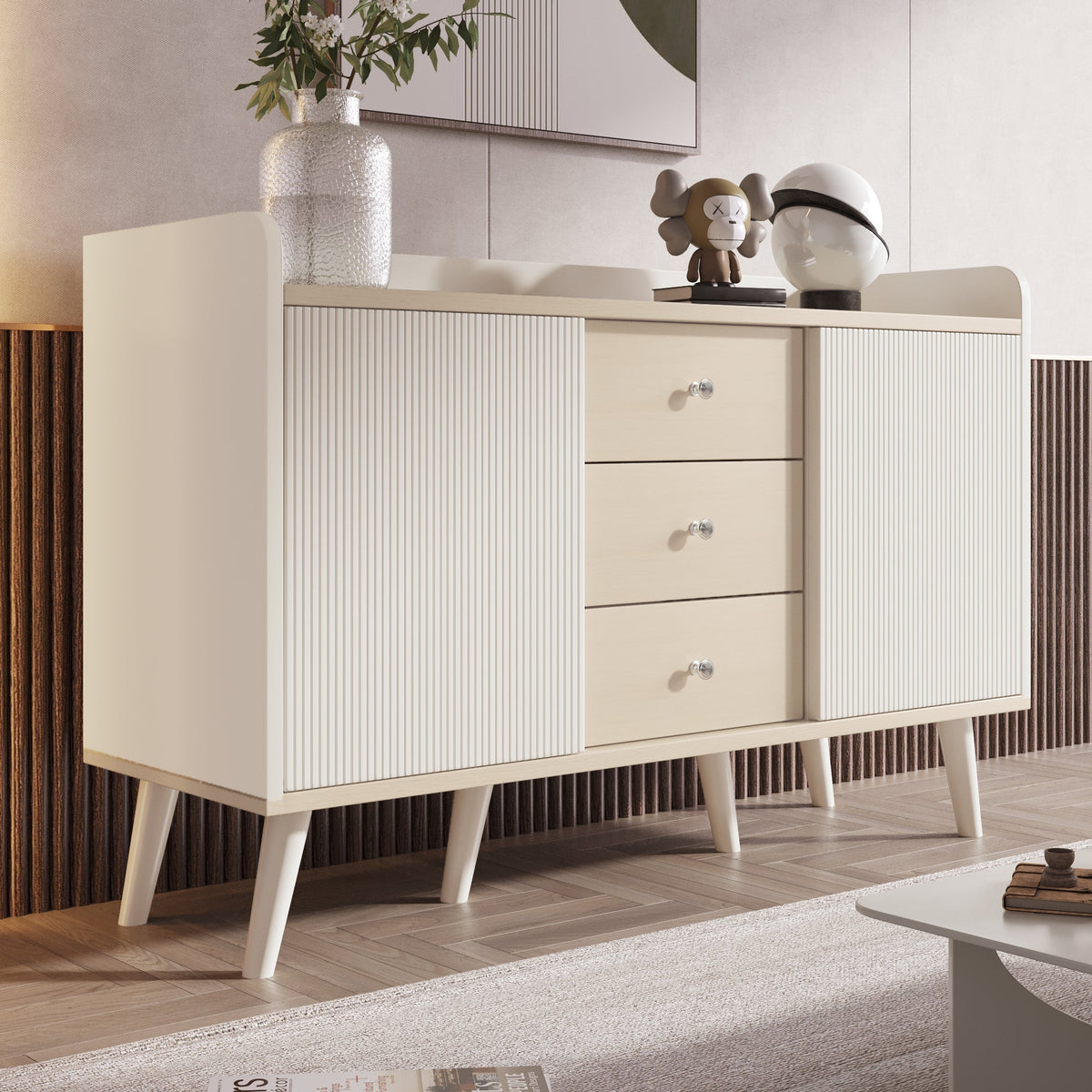 Sideboard, Three Drawers Storage, Wood-Colored